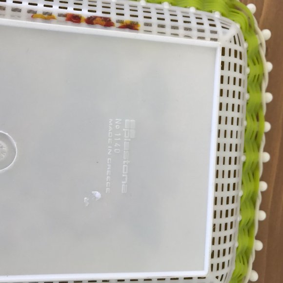 Vtg Mid Century Modern Plastona Green Floral Plastic Basket 11-1/2" Tray Greece - Picture 5 of 5